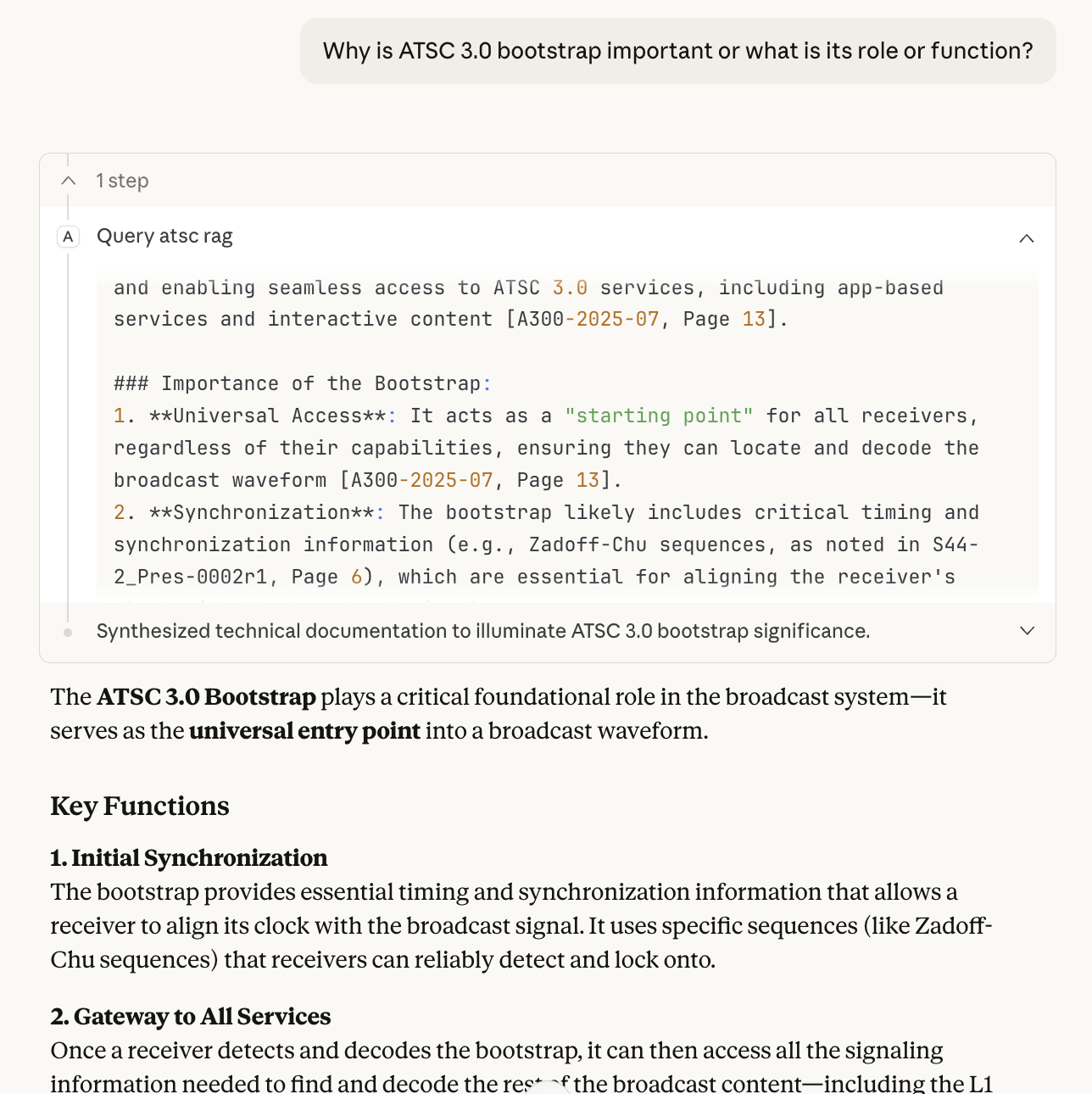 Claude Desktop querying ATSC 3.0 specs via ATSC-RAG MCP server integration